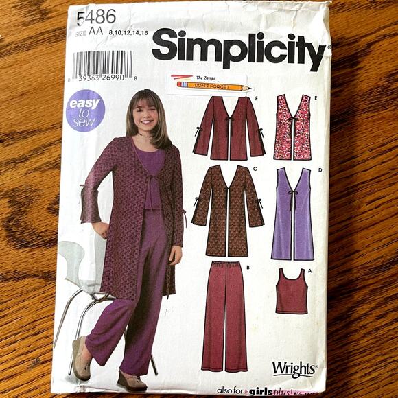 UNCUT Vintage Y2K Simplicity 5486 Sewing Pattern Sz XXS-S Jacket Vest Top Pants - Picture 1 of 2
